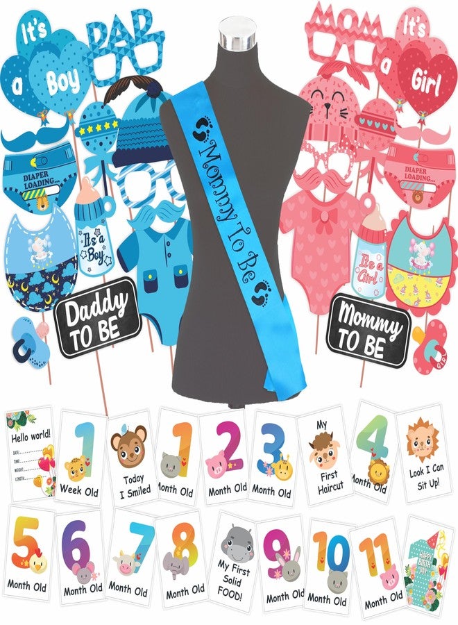Wobbox Baby Shower Decoration Items| Baby Shower Ceremony Photo Booth Props for Photoshoot, Milestone Crad& Mom to Be Sash, Godh Bharai Ceremony Decoration Kit-(FP552) - Image 1